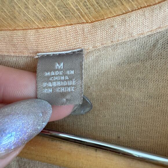 KNITTED AND KNOTTED Peach Open Weave Alpaca Blend Layered V Neck Sweater Medium - Picture 6 of 8